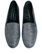 Dolce & Gabbana Blue Glitter Lurex DG Logo Dress Loafers Shoes Dolce & Gabbana