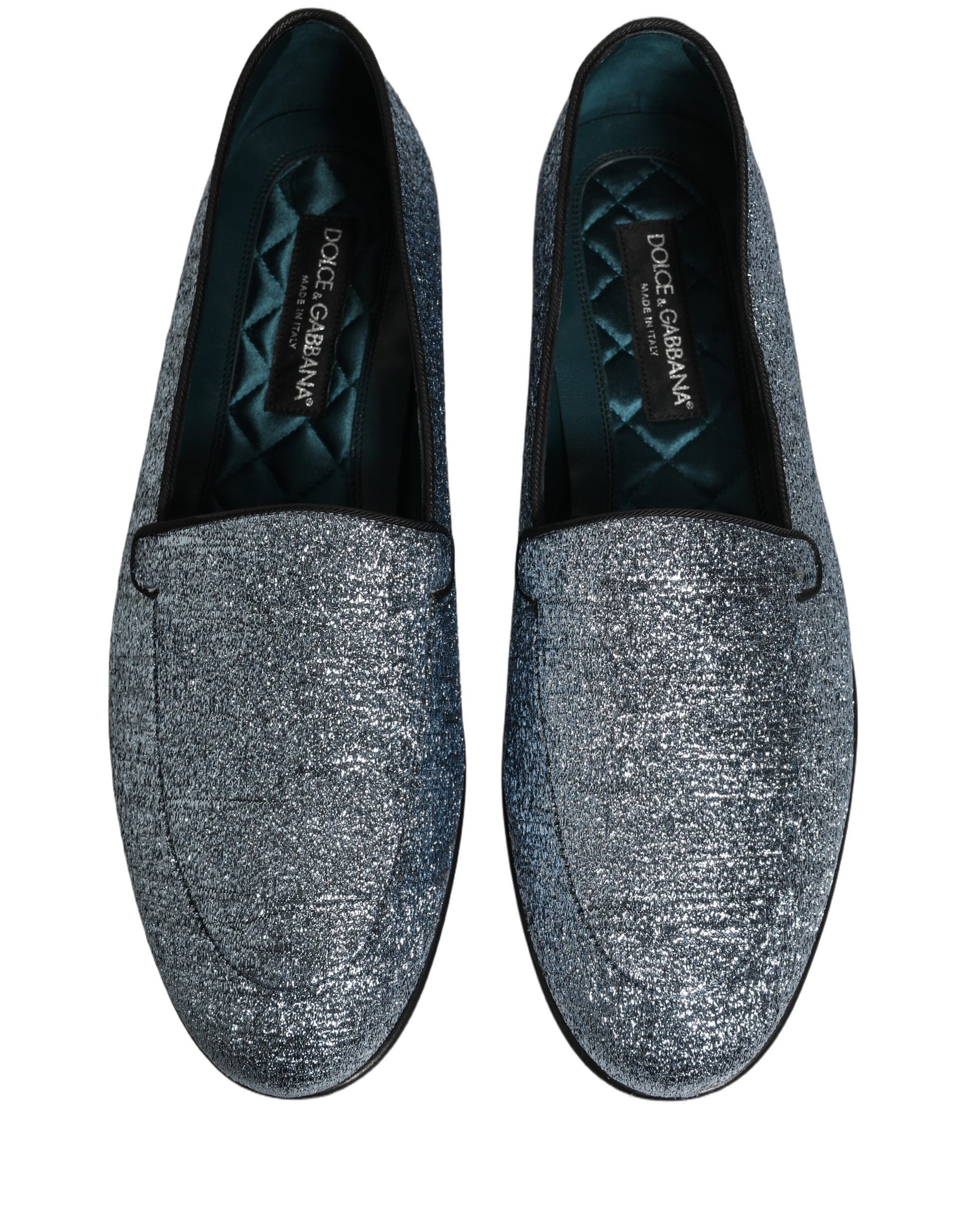 Dolce & Gabbana Blue Glitter Lurex DG Logo Dress Loafers Shoes Dolce & Gabbana