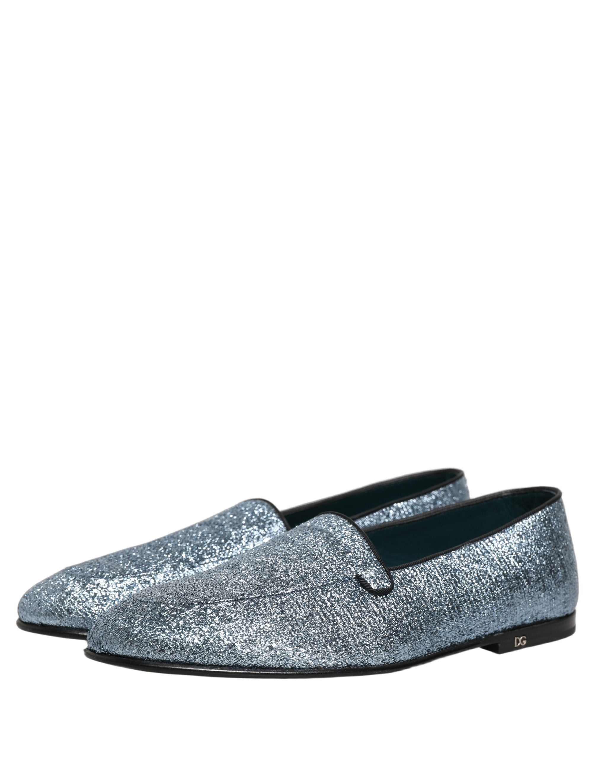 Dolce & Gabbana Blue Glitter Lurex DG Logo Dress Loafers Shoes Dolce & Gabbana
