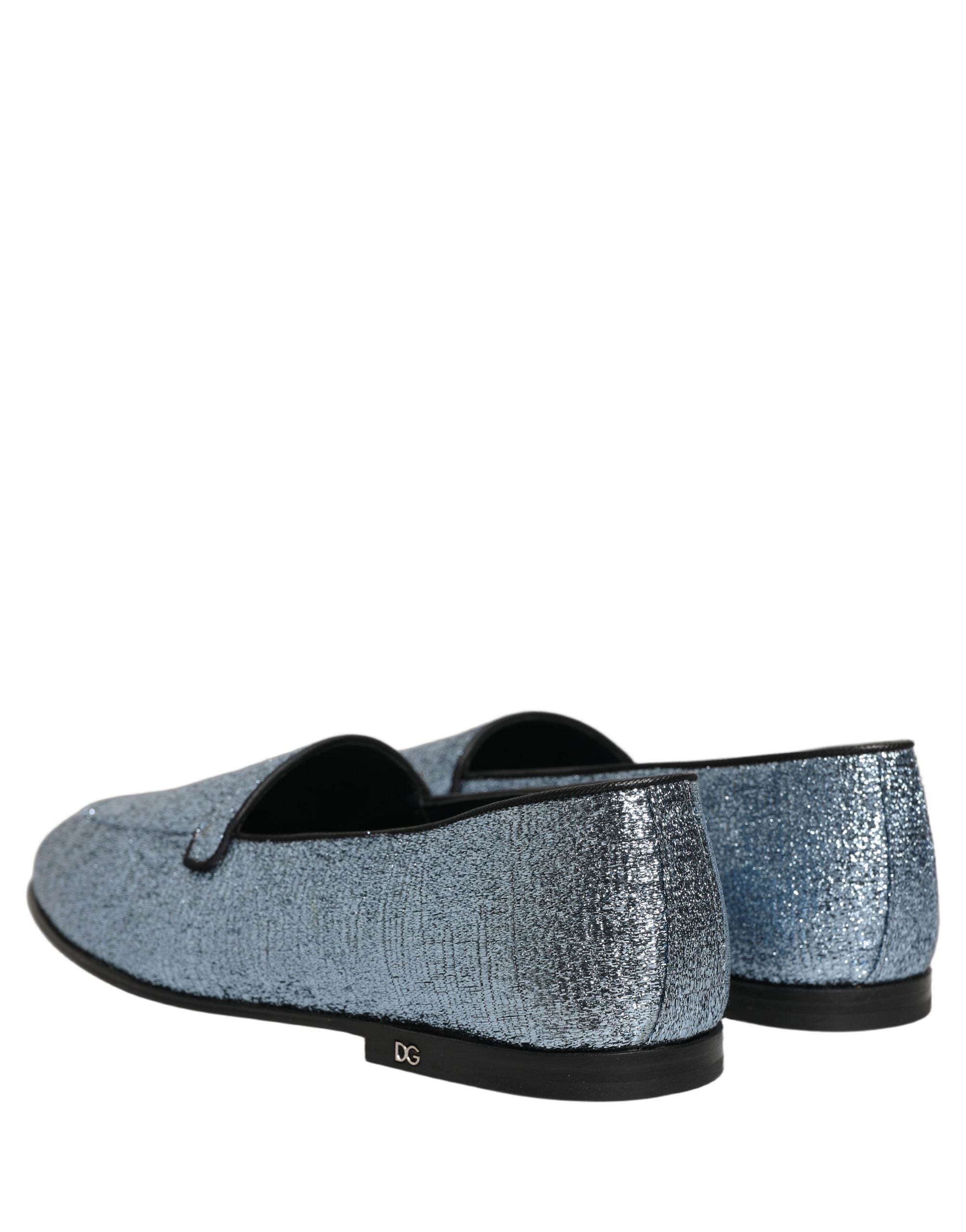 Dolce & Gabbana Blue Glitter Lurex DG Logo Dress Loafers Shoes Dolce & Gabbana