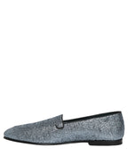 Dolce & Gabbana Blue Glitter Lurex DG Logo Dress Loafers Shoes Dolce & Gabbana