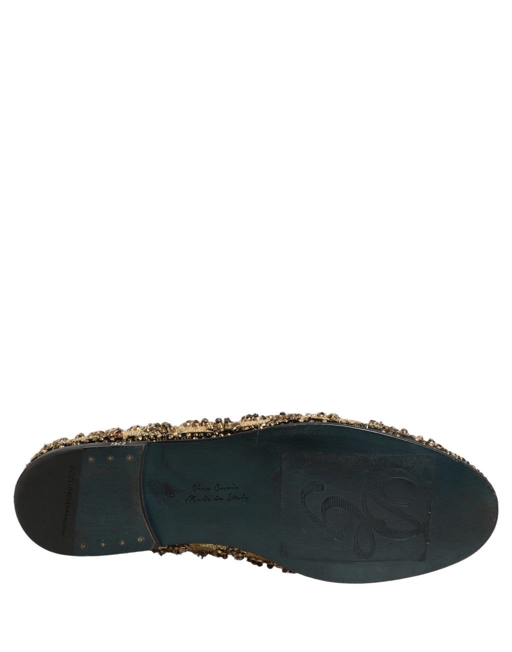Dolce & Gabbana Gold Sequin Embellished Dress Loafers Shoes Dolce & Gabbana
