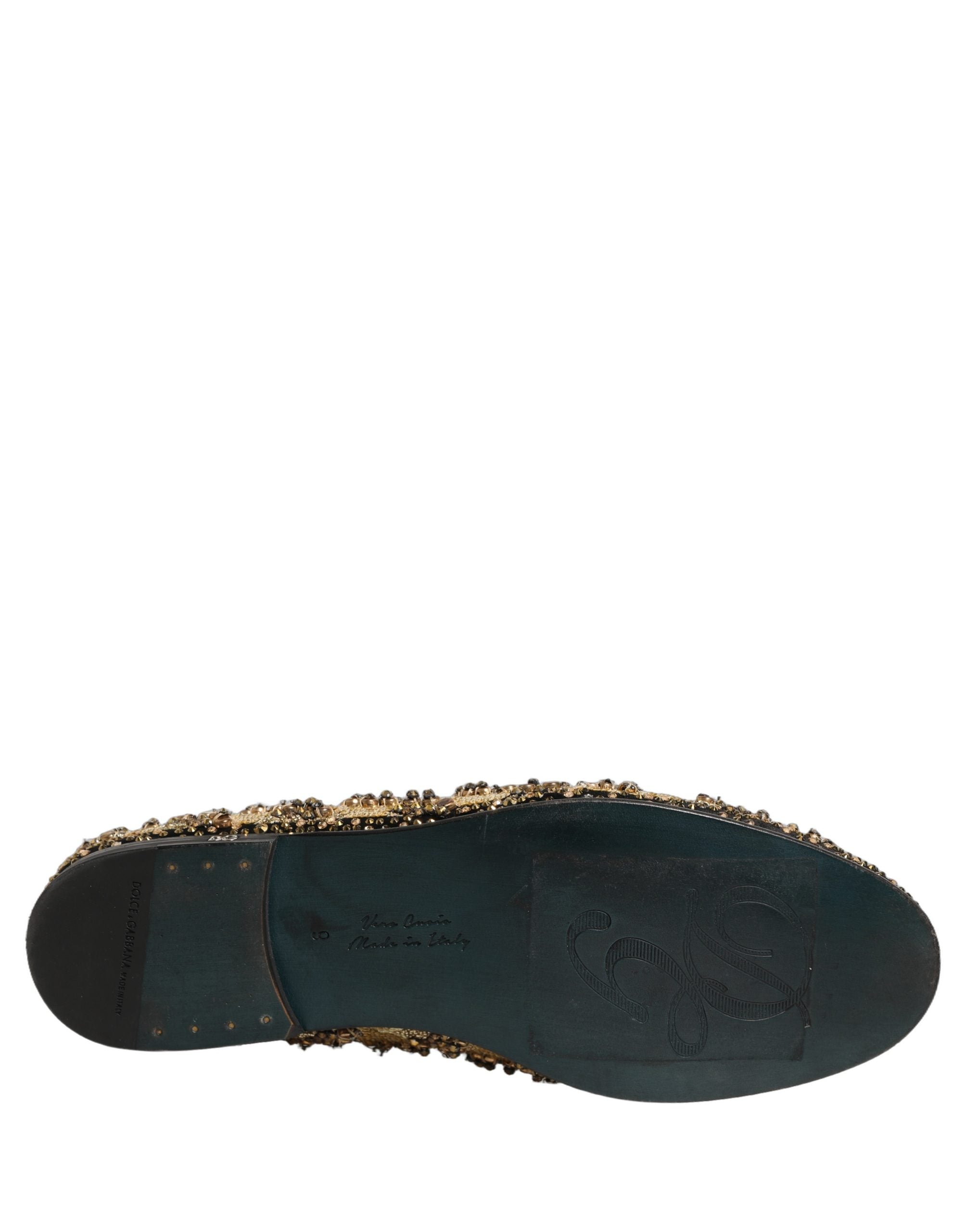 Dolce & Gabbana Gold Sequin Embellished Dress Loafers Shoes Dolce & Gabbana