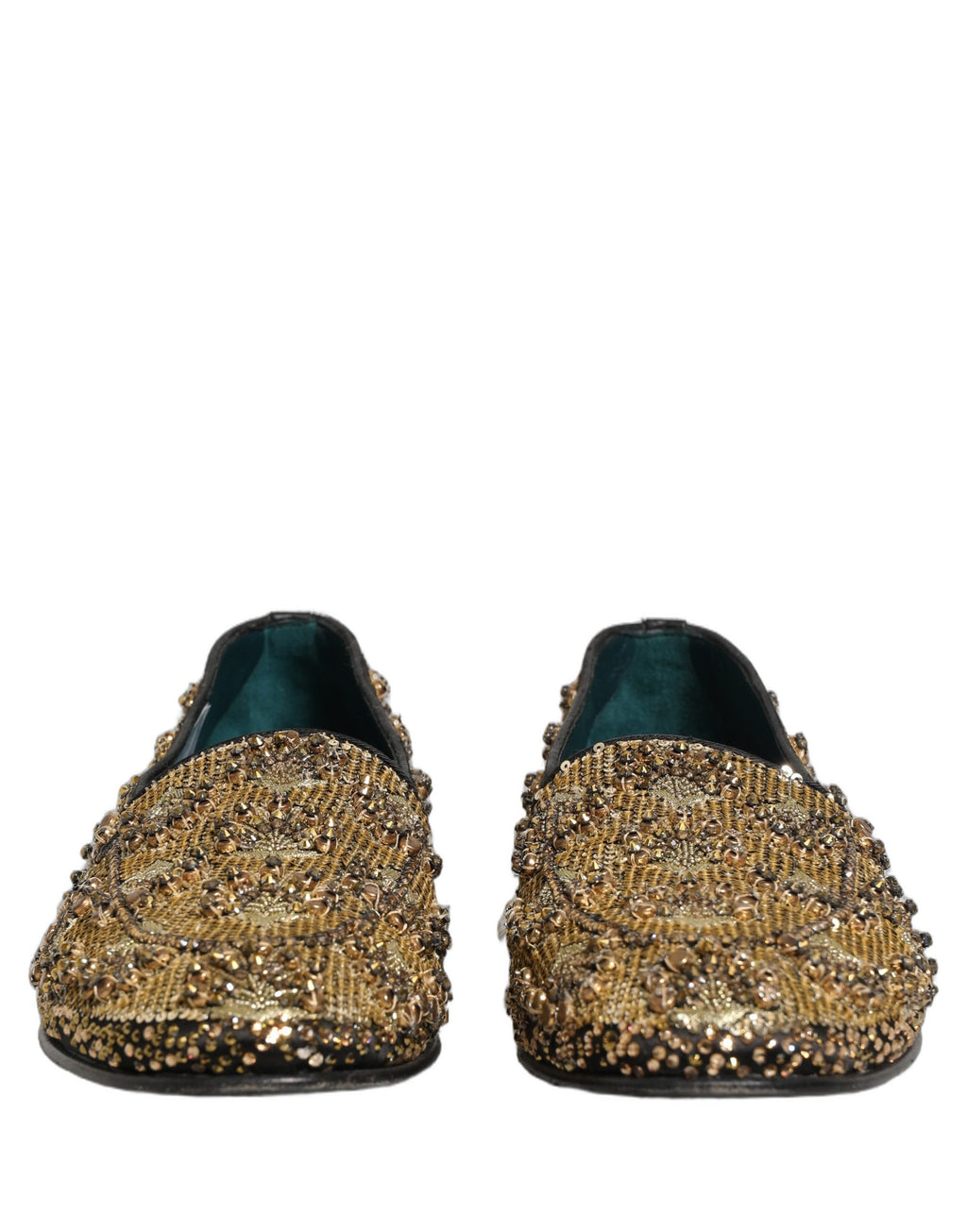 Dolce & Gabbana Gold Sequin Embellished Dress Loafers Shoes Dolce & Gabbana