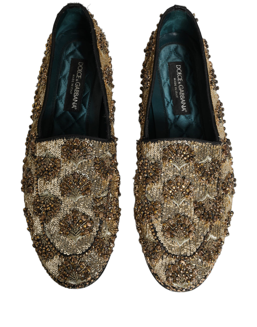 Dolce & Gabbana Gold Sequin Embellished Dress Loafers Shoes Dolce & Gabbana