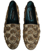 Dolce & Gabbana Gold Sequin Embellished Dress Loafers Shoes Dolce & Gabbana
