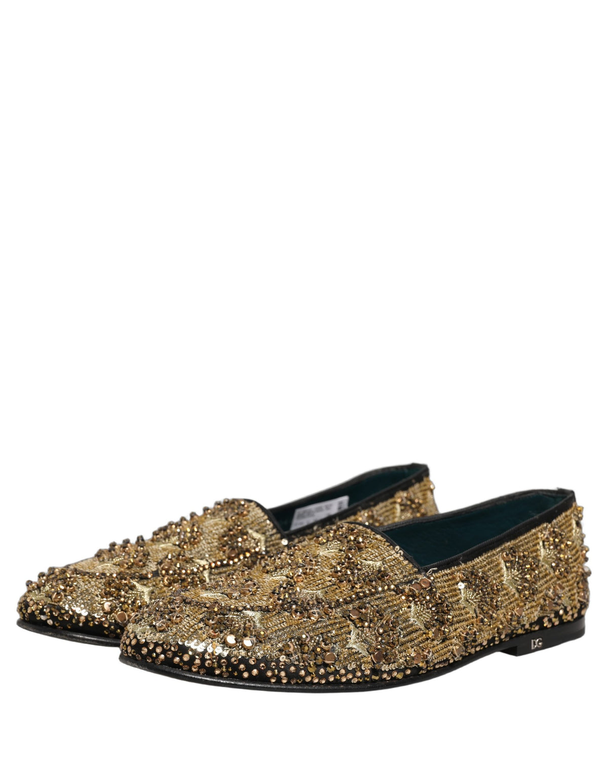 Dolce & Gabbana Gold Sequin Embellished Dress Loafers Shoes Dolce & Gabbana