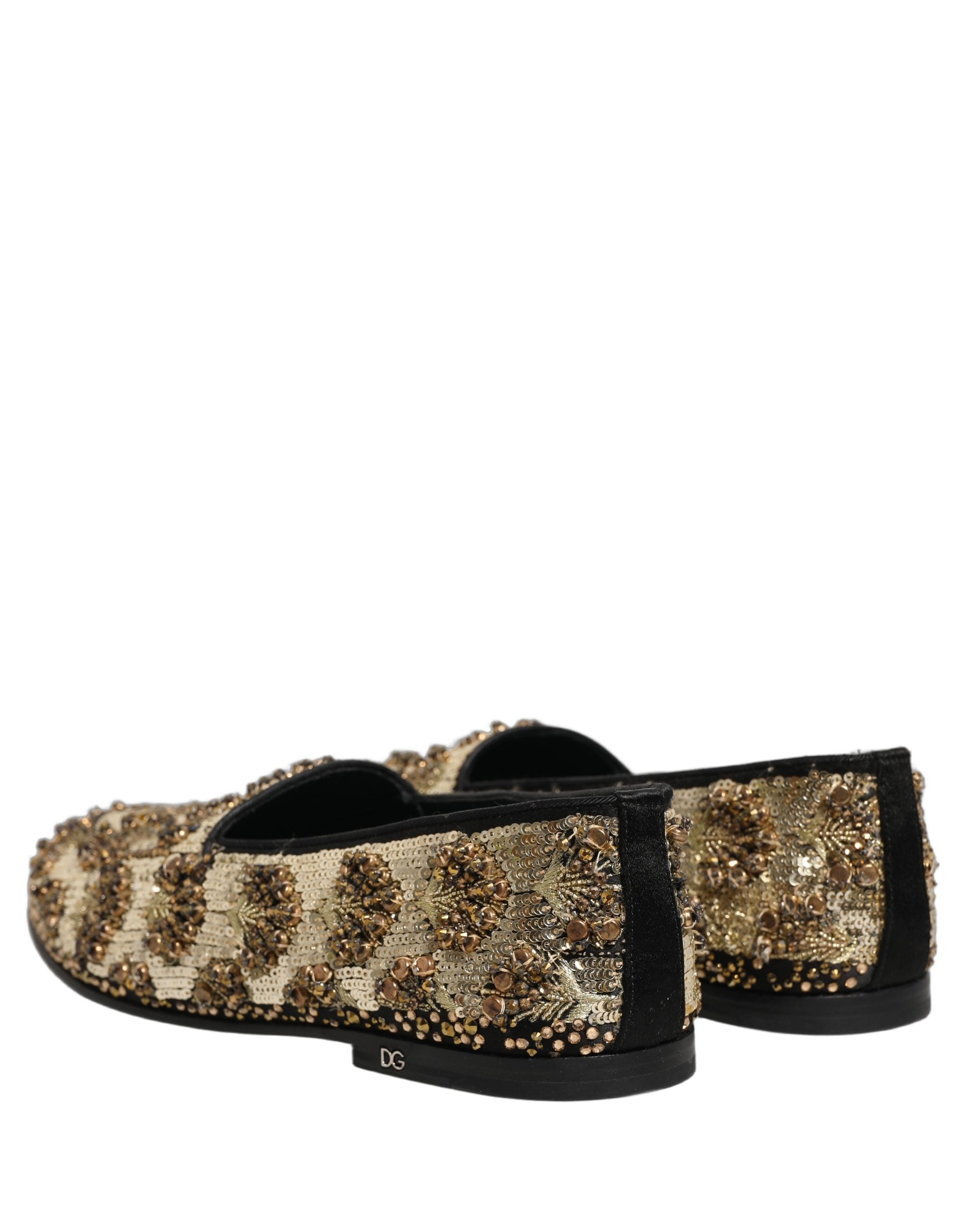 Dolce & Gabbana Gold Sequin Embellished Dress Loafers Shoes Dolce & Gabbana