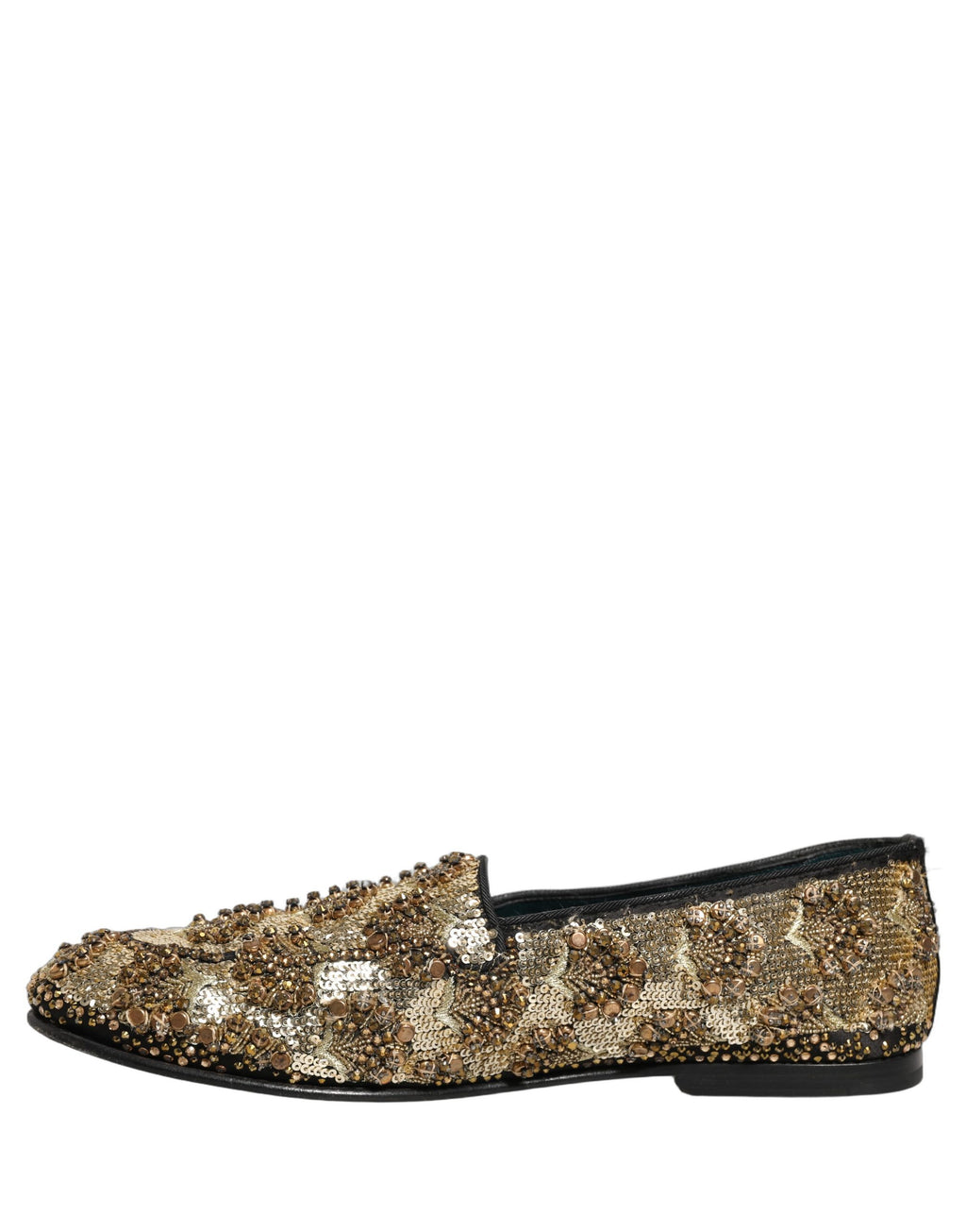 Dolce & Gabbana Gold Sequin Embellished Dress Loafers Shoes Dolce & Gabbana