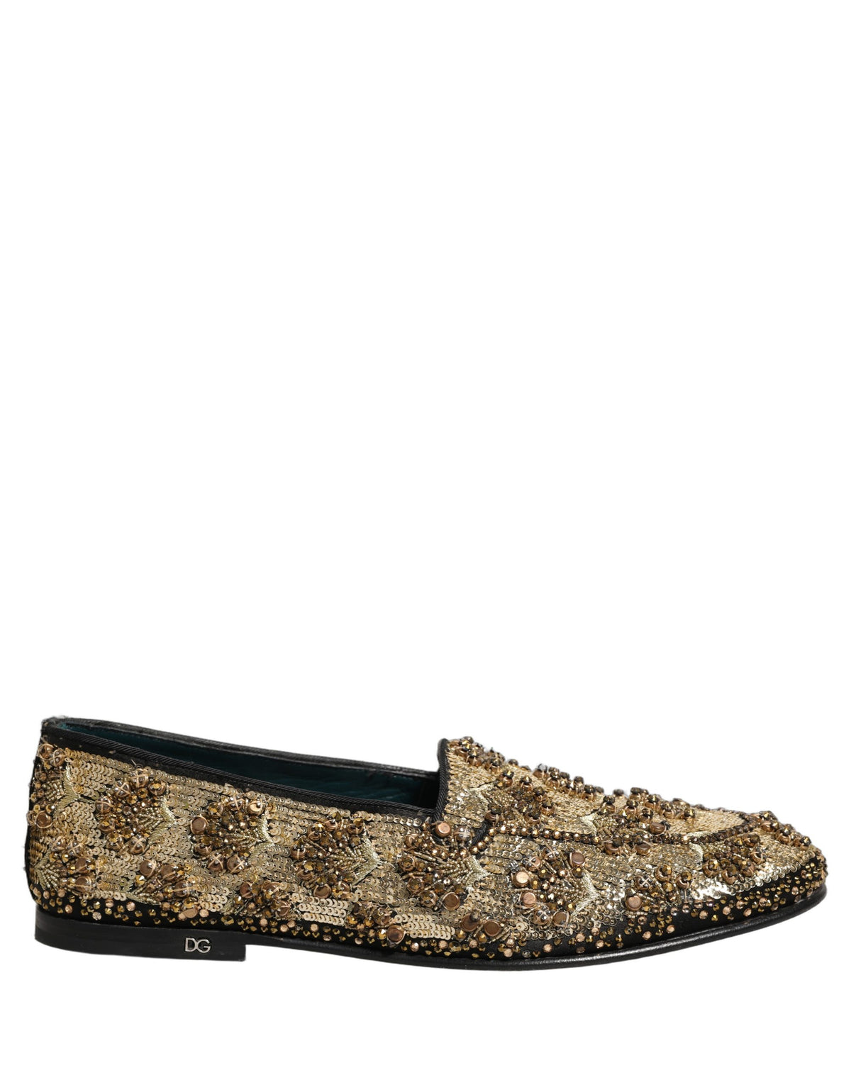 Dolce & Gabbana Gold Sequin Embellished Dress Loafers Shoes Dolce & Gabbana