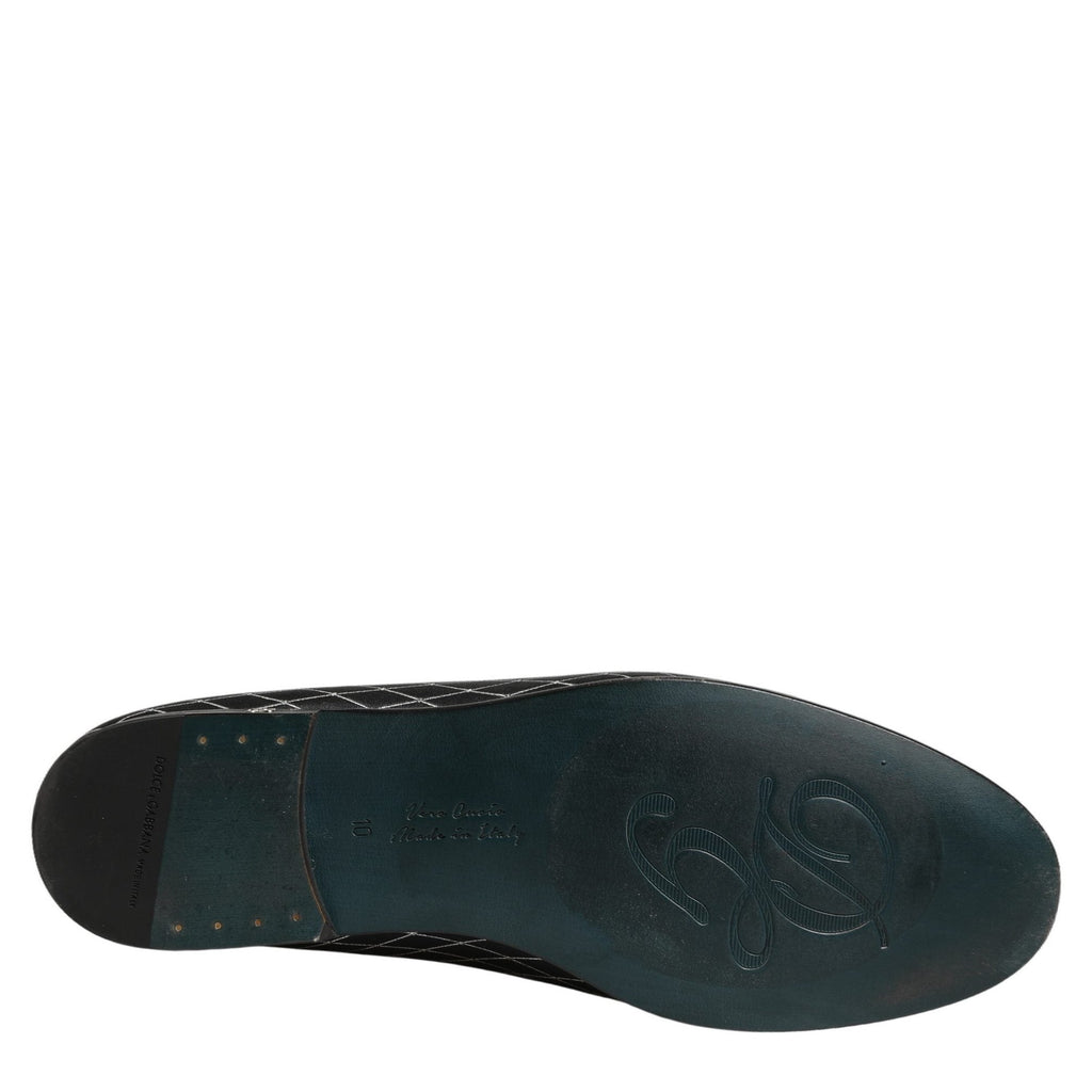 Dolce & Gabbana Black Velvet Diamond Stitched Loafers Shoes Dolce & Gabbana
