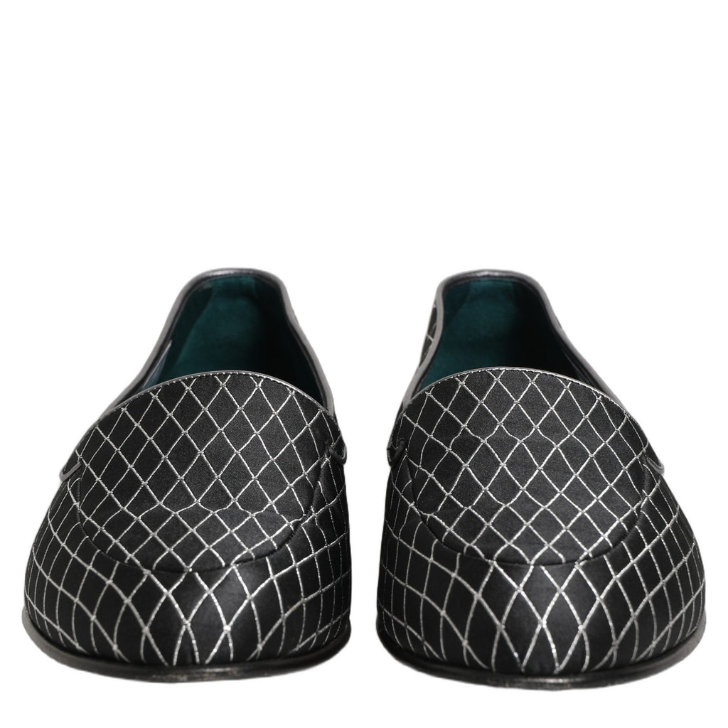 Dolce & Gabbana Black Velvet Diamond Stitched Loafers Shoes Dolce & Gabbana