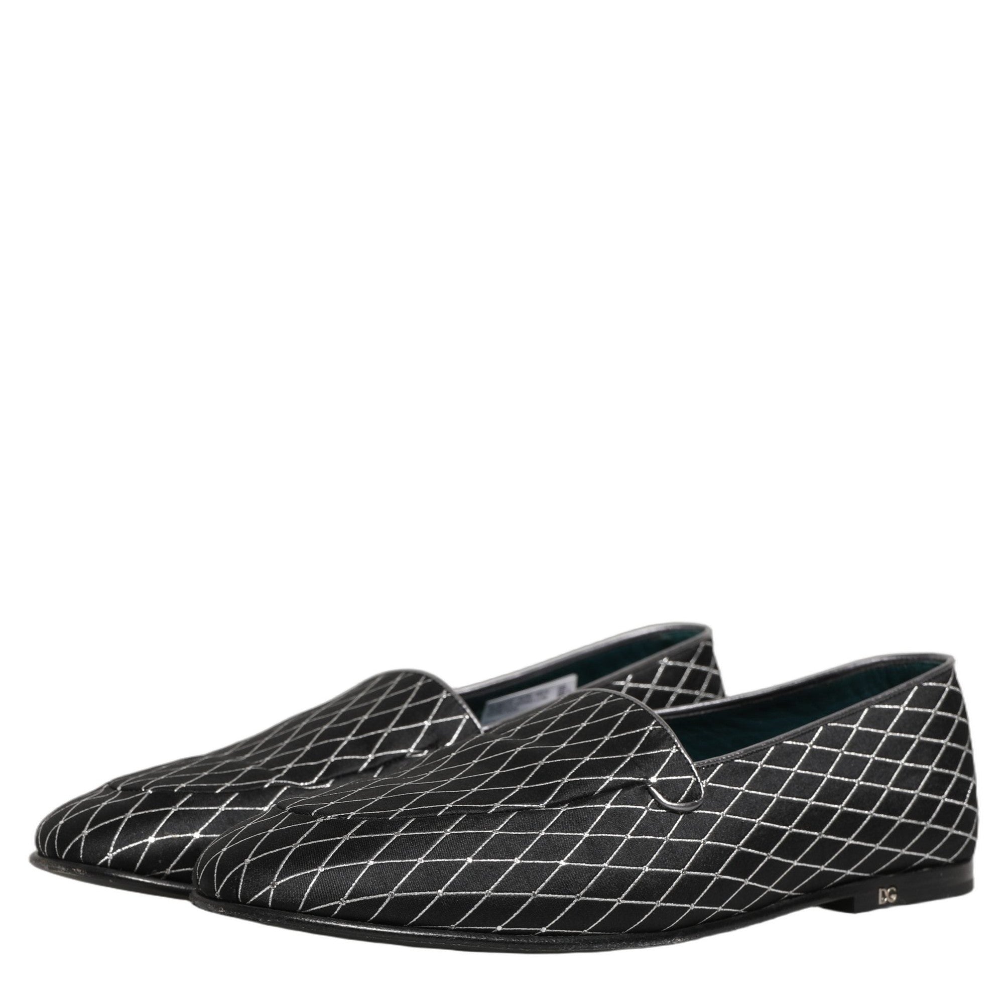 Dolce & Gabbana Black Velvet Diamond Stitched Loafers Shoes Dolce & Gabbana