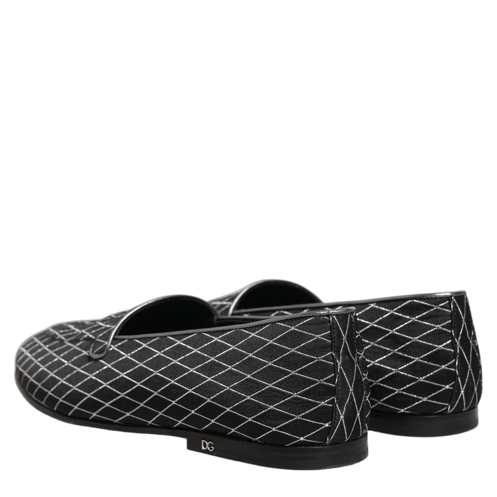 Dolce & Gabbana Black Velvet Diamond Stitched Loafers Shoes Dolce & Gabbana