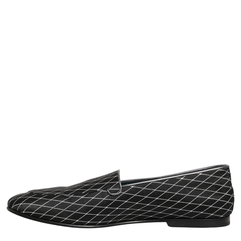 Dolce & Gabbana Black Velvet Diamond Stitched Loafers Shoes Dolce & Gabbana