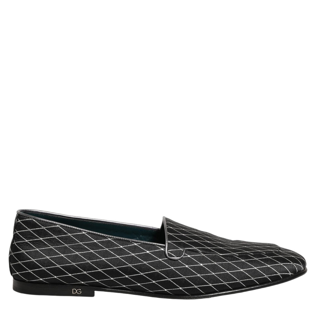 Dolce & Gabbana Black Velvet Diamond Stitched Loafers Shoes Dolce & Gabbana