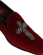 Dolce & Gabbana Maroon Suede Cross Slip On Dress Loafers Shoes Dolce & Gabbana