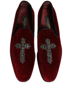 Dolce & Gabbana Maroon Suede Cross Slip On Dress Loafers Shoes Dolce & Gabbana