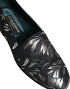 Dolce & Gabbana Black Leaf Embroidery Dress Men Loafers Shoes Dolce & Gabbana