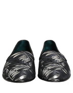 Dolce & Gabbana Black Leaf Embroidery Dress Men Loafers Shoes Dolce & Gabbana