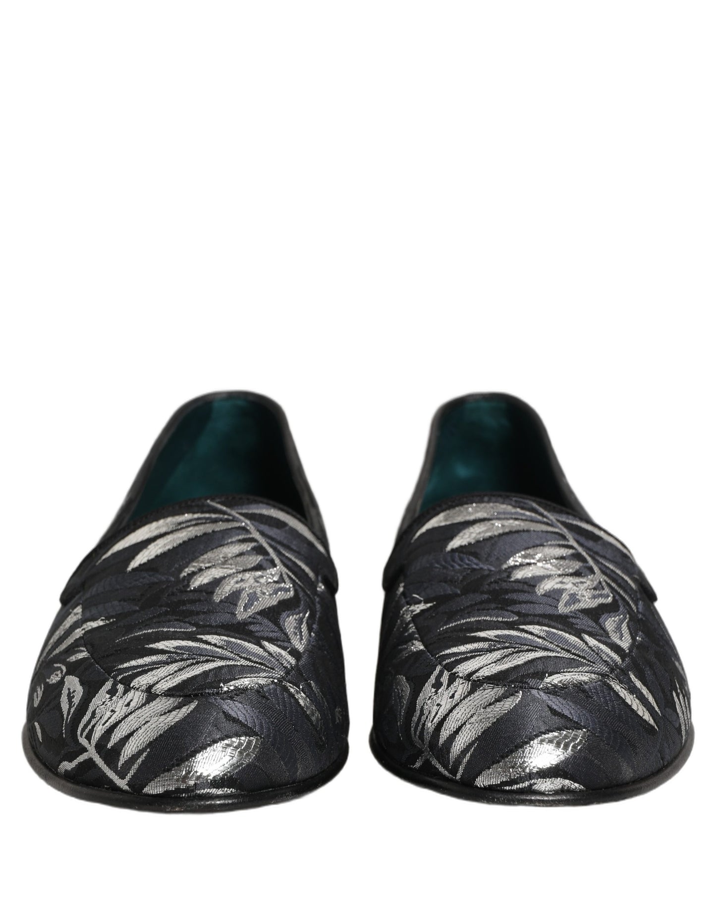 Dolce & Gabbana Black Leaf Embroidery Dress Men Loafers Shoes Dolce & Gabbana
