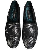 Dolce & Gabbana Black Leaf Embroidery Dress Men Loafers Shoes Dolce & Gabbana