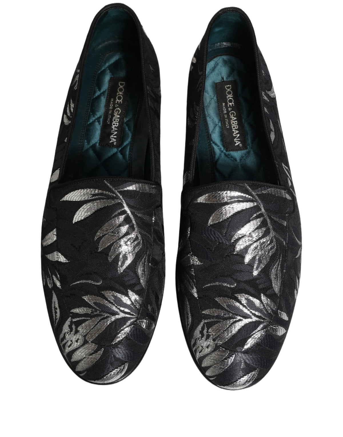 Dolce & Gabbana Black Leaf Embroidery Dress Men Loafers Shoes Dolce & Gabbana