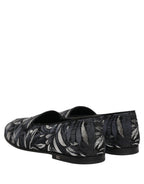 Dolce & Gabbana Black Leaf Embroidery Dress Men Loafers Shoes Dolce & Gabbana