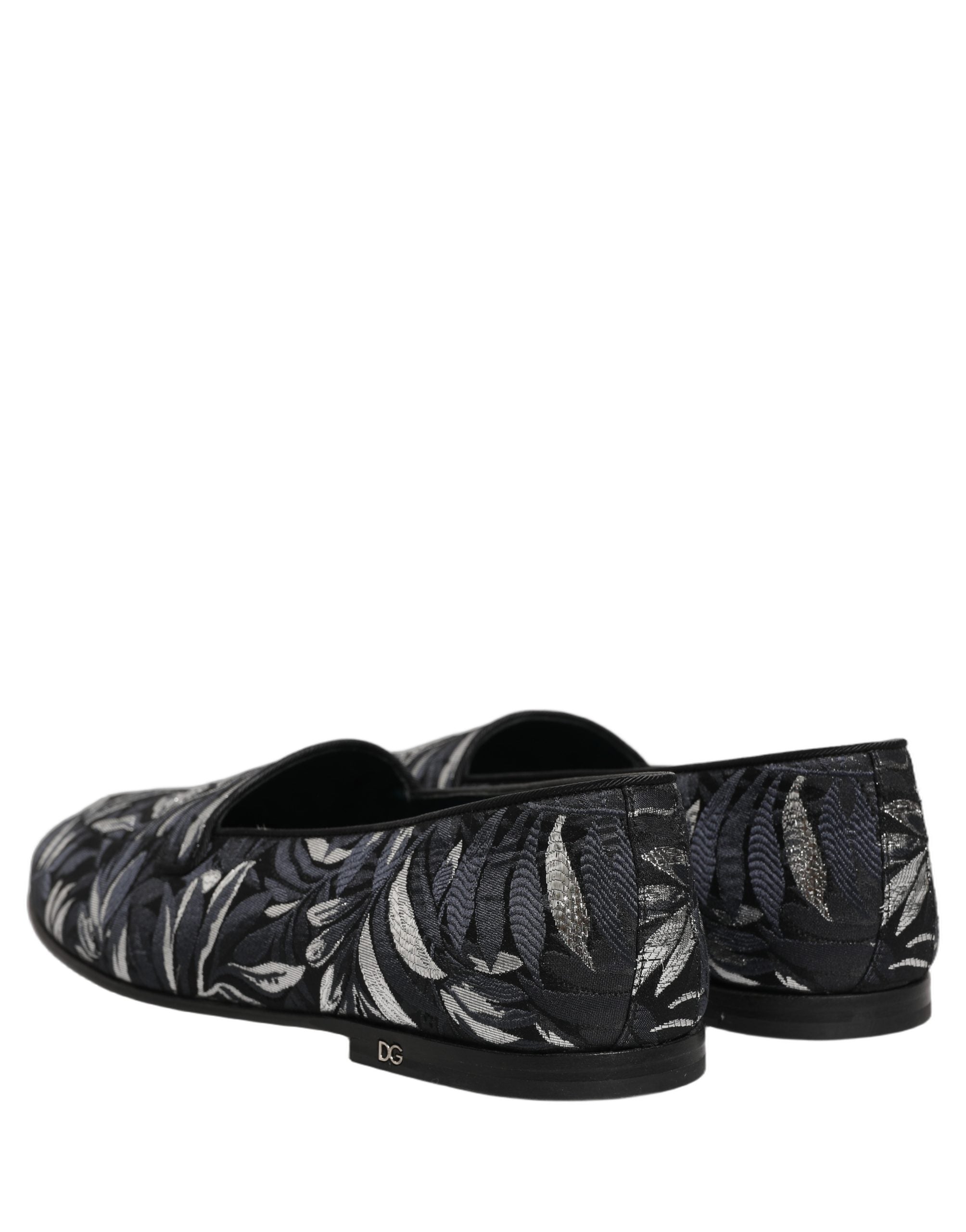 Dolce & Gabbana Black Leaf Embroidery Dress Men Loafers Shoes Dolce & Gabbana