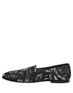 Dolce & Gabbana Black Leaf Embroidery Dress Men Loafers Shoes Dolce & Gabbana