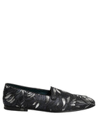 Dolce & Gabbana Black Leaf Embroidery Dress Men Loafers Shoes Dolce & Gabbana