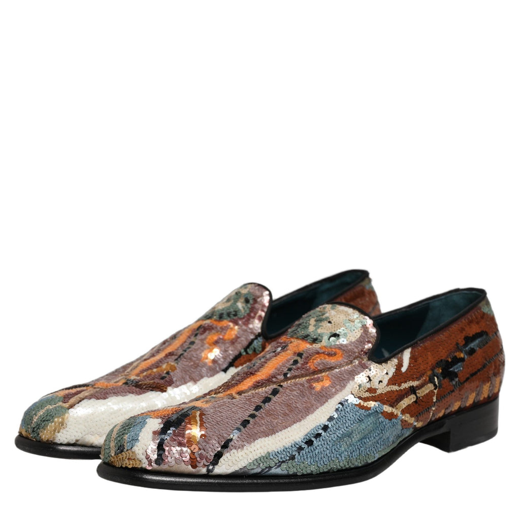 Dolce & Gabbana Multicolor Embroidered Sequin Loafers Shoes Dolce & Gabbana