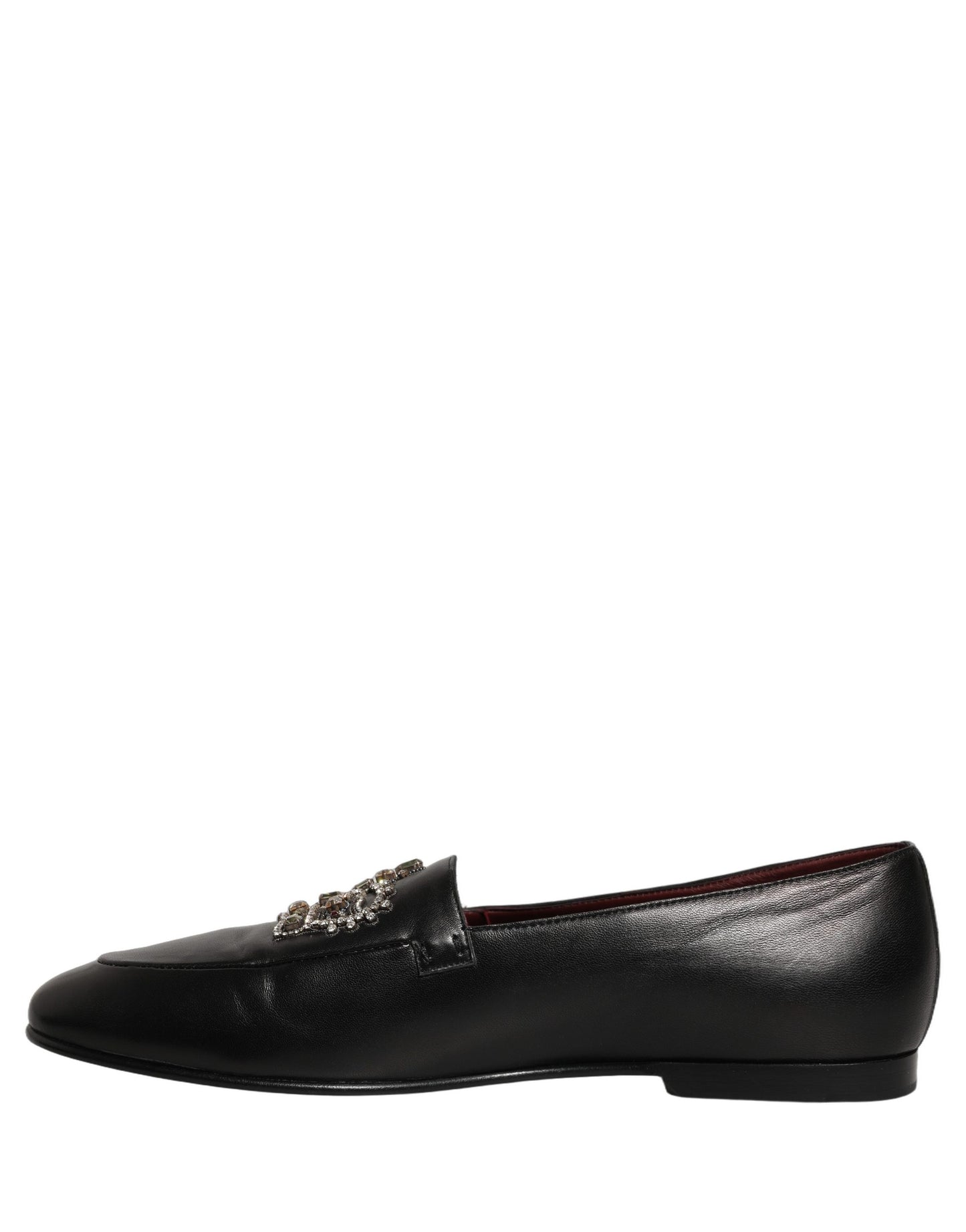 Dolce & Gabbana Black Leather Crown Embellished Loafers Shoes Dolce & Gabbana