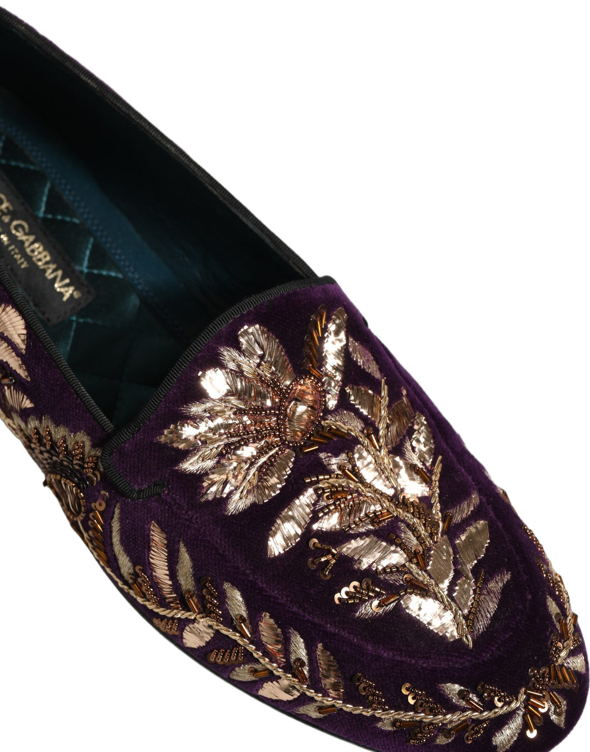 Dolce & Gabbana Violet Velvet Floral Embroidery Loafers Shoes Dolce & Gabbana
