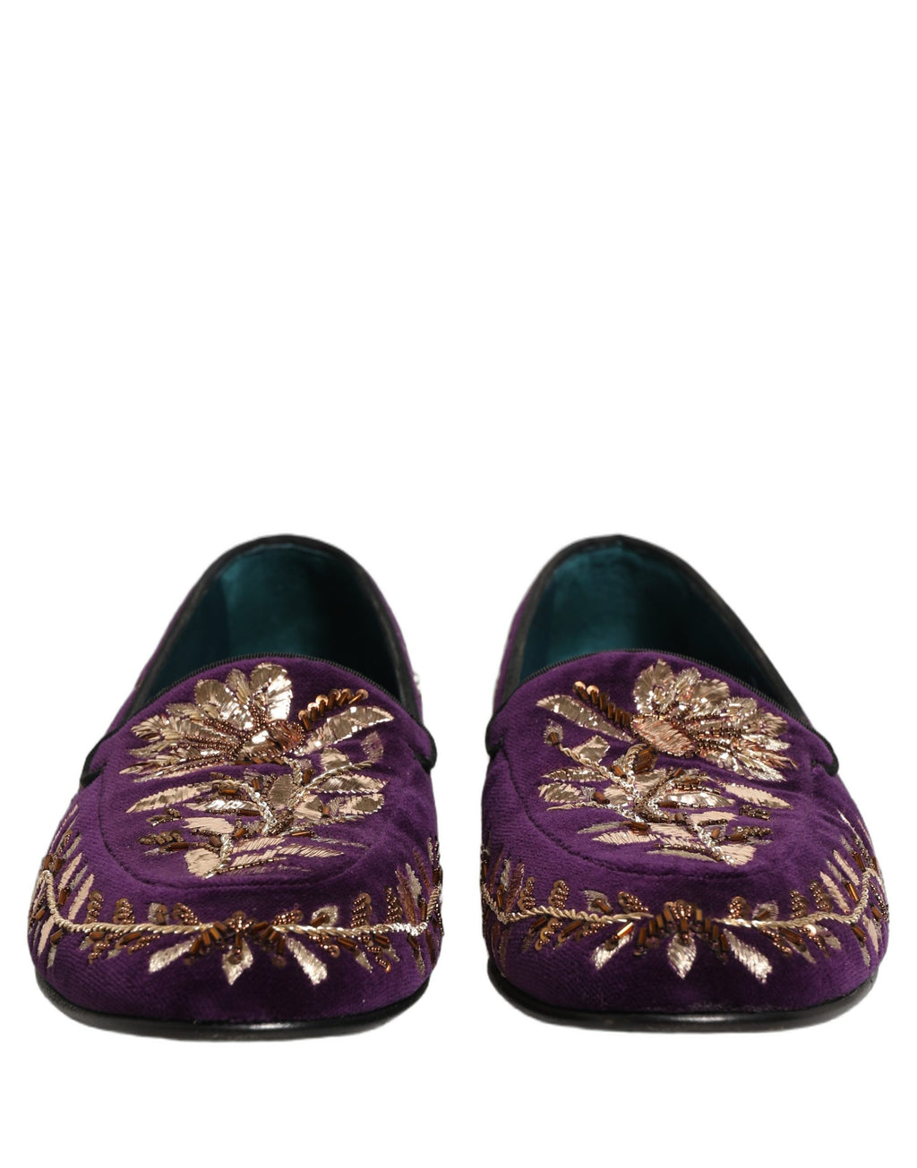 Dolce & Gabbana Violet Velvet Floral Embroidery Loafers Shoes Dolce & Gabbana