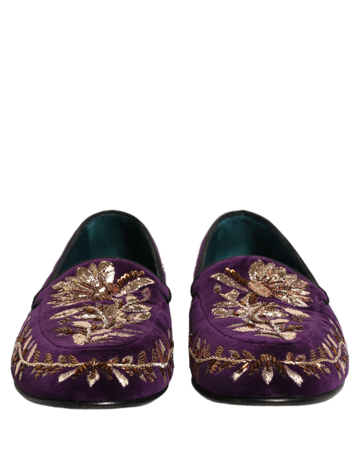 Dolce & Gabbana Violet Velvet Floral Embroidery Loafers Shoes Dolce & Gabbana