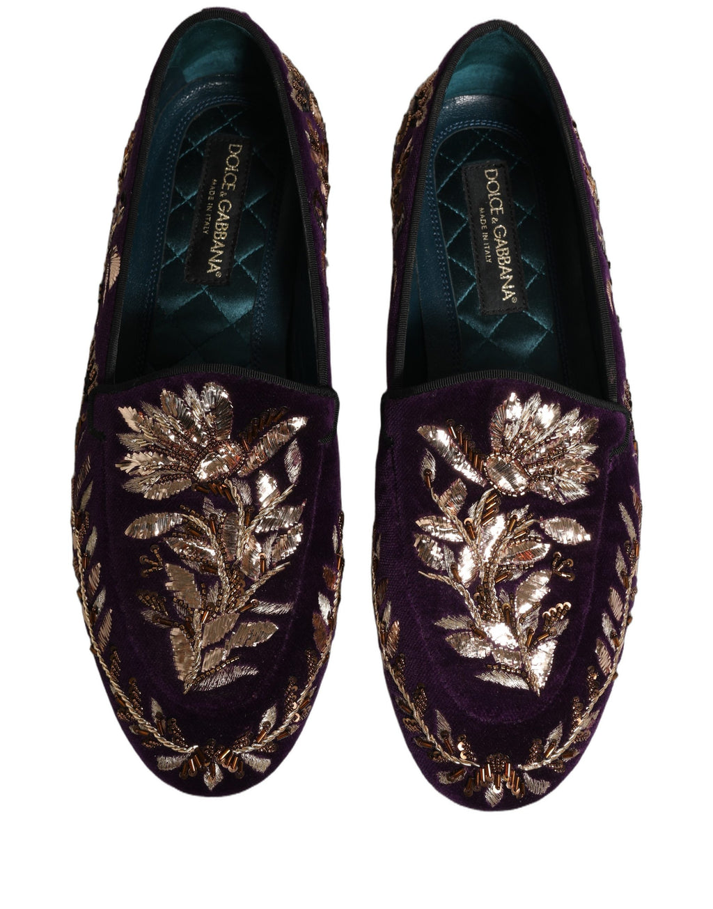 Dolce & Gabbana Violet Velvet Floral Embroidery Loafers Shoes Dolce & Gabbana