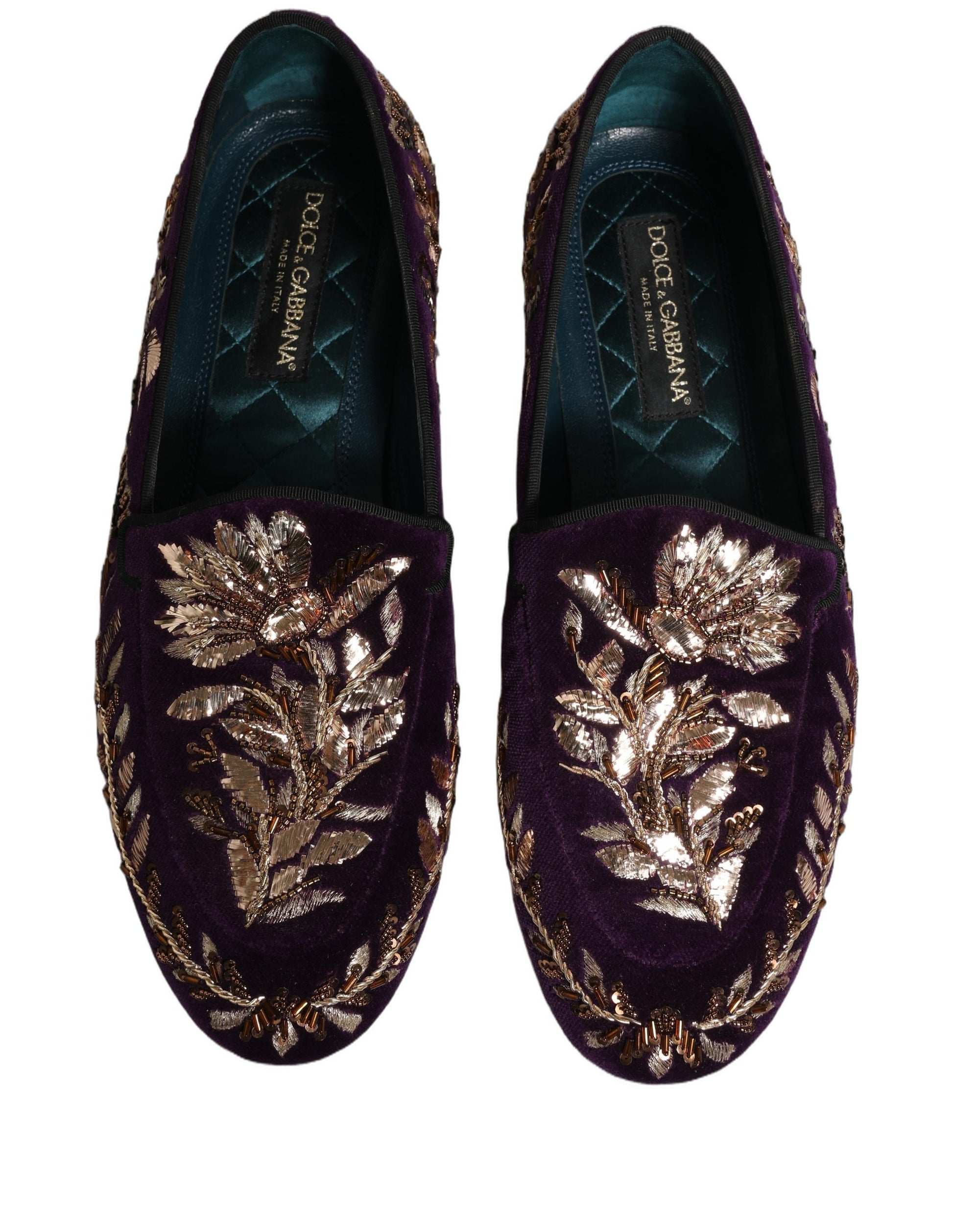 Dolce & Gabbana Violet Velvet Floral Embroidery Loafers Shoes Dolce & Gabbana