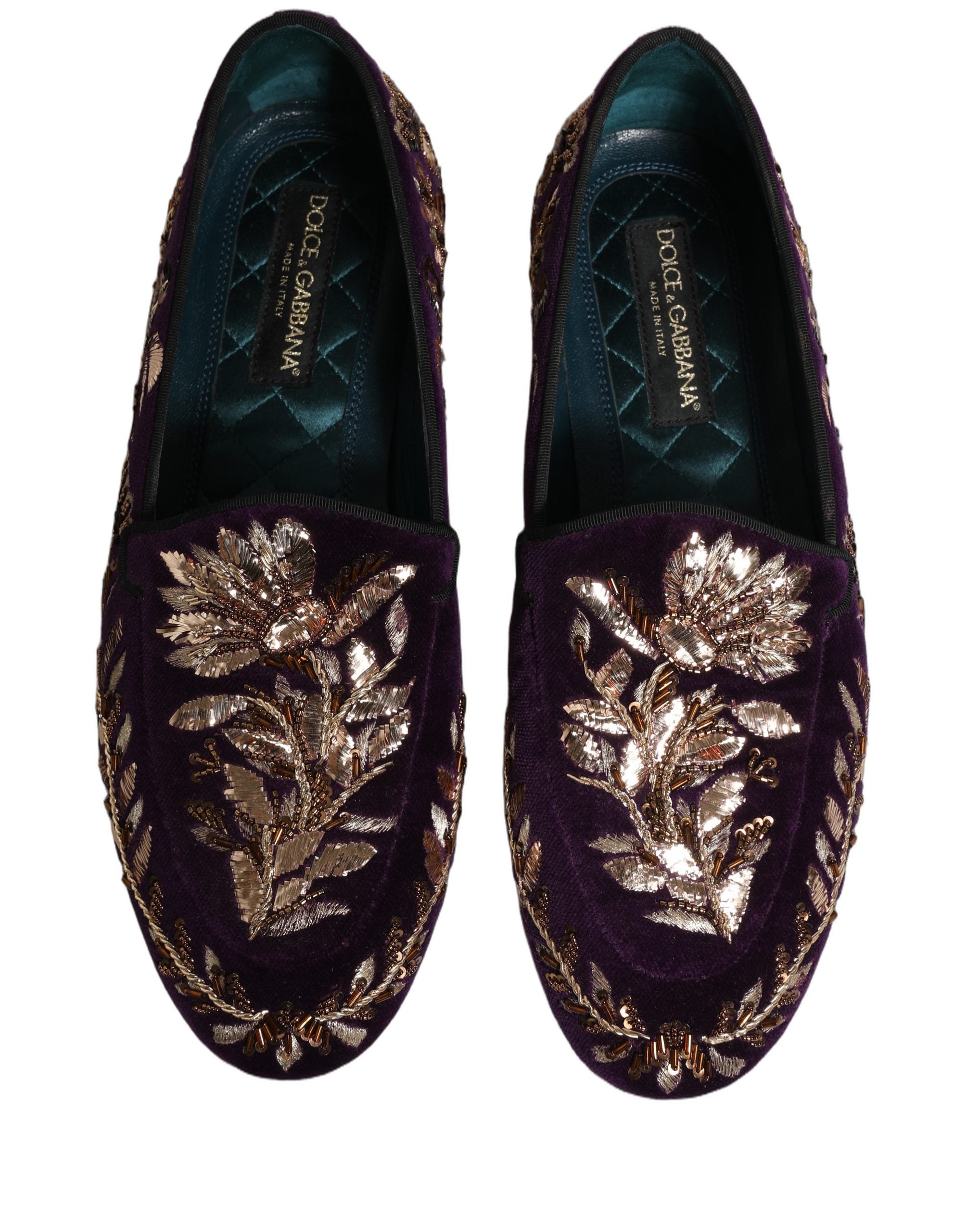 Dolce & Gabbana Violet Velvet Floral Embroidery Loafers Shoes Dolce & Gabbana