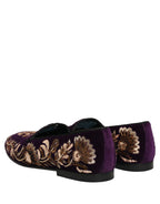 Dolce & Gabbana Violet Velvet Floral Embroidery Loafers Shoes Dolce & Gabbana