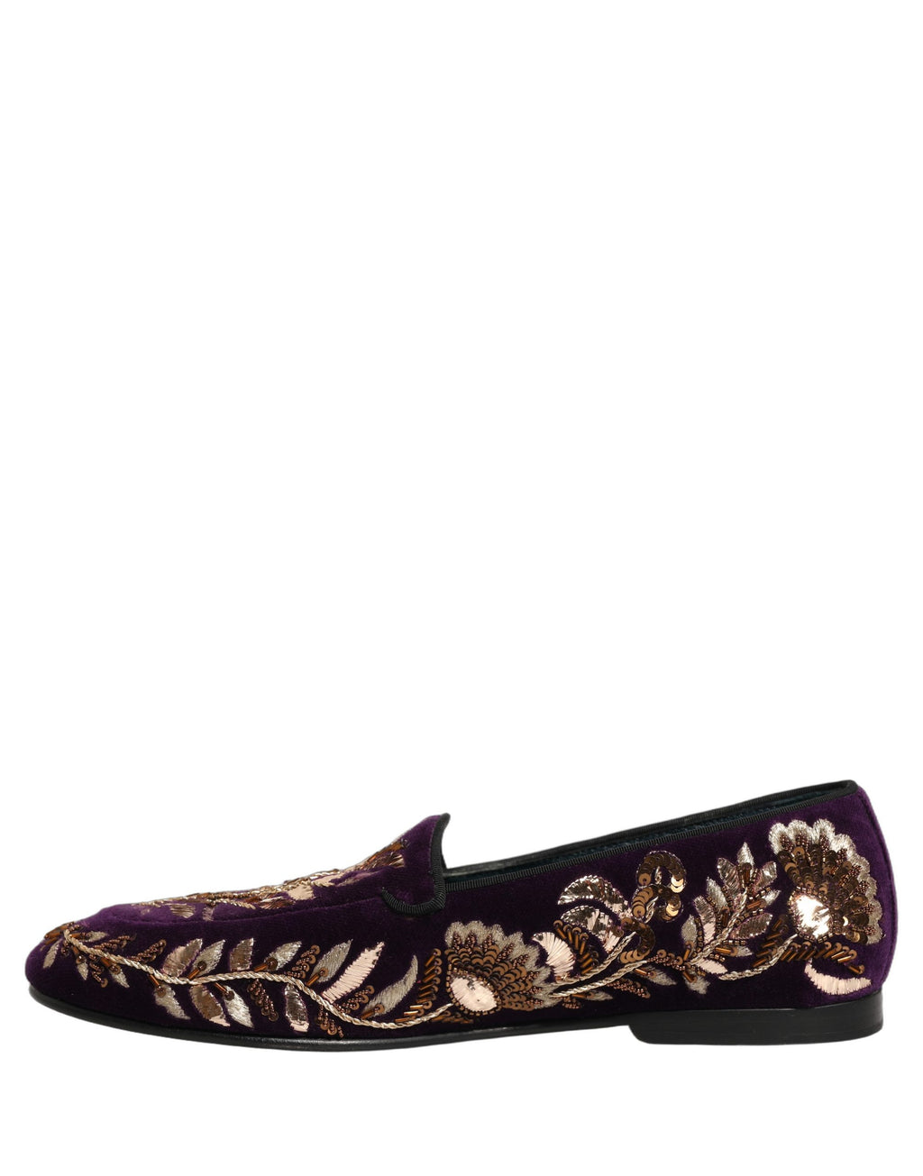 Dolce & Gabbana Violet Velvet Floral Embroidery Loafers Shoes Dolce & Gabbana