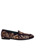 Dolce & Gabbana Violet Velvet Floral Embroidery Loafers Shoes Dolce & Gabbana