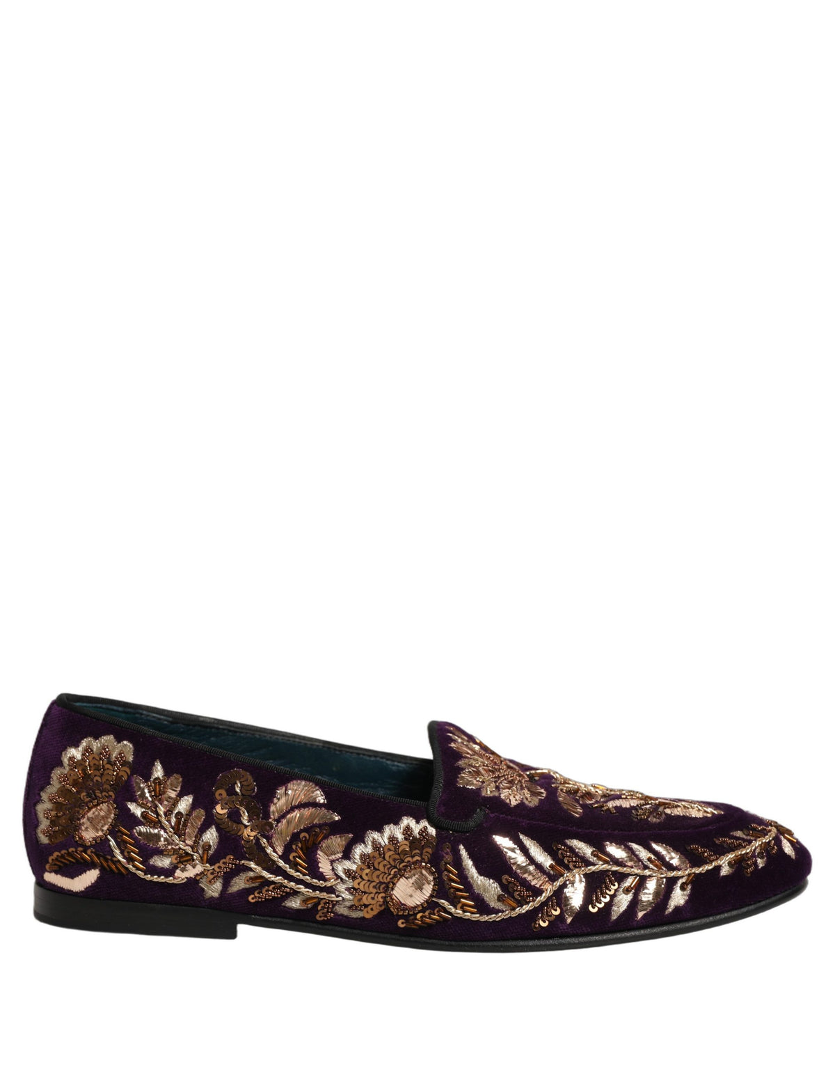 Dolce & Gabbana Violet Velvet Floral Embroidery Loafers Shoes Dolce & Gabbana