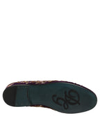 Dolce & Gabbana Violet Velvet Floral Embroidery Loafers Shoes - Eljoys Fashion 