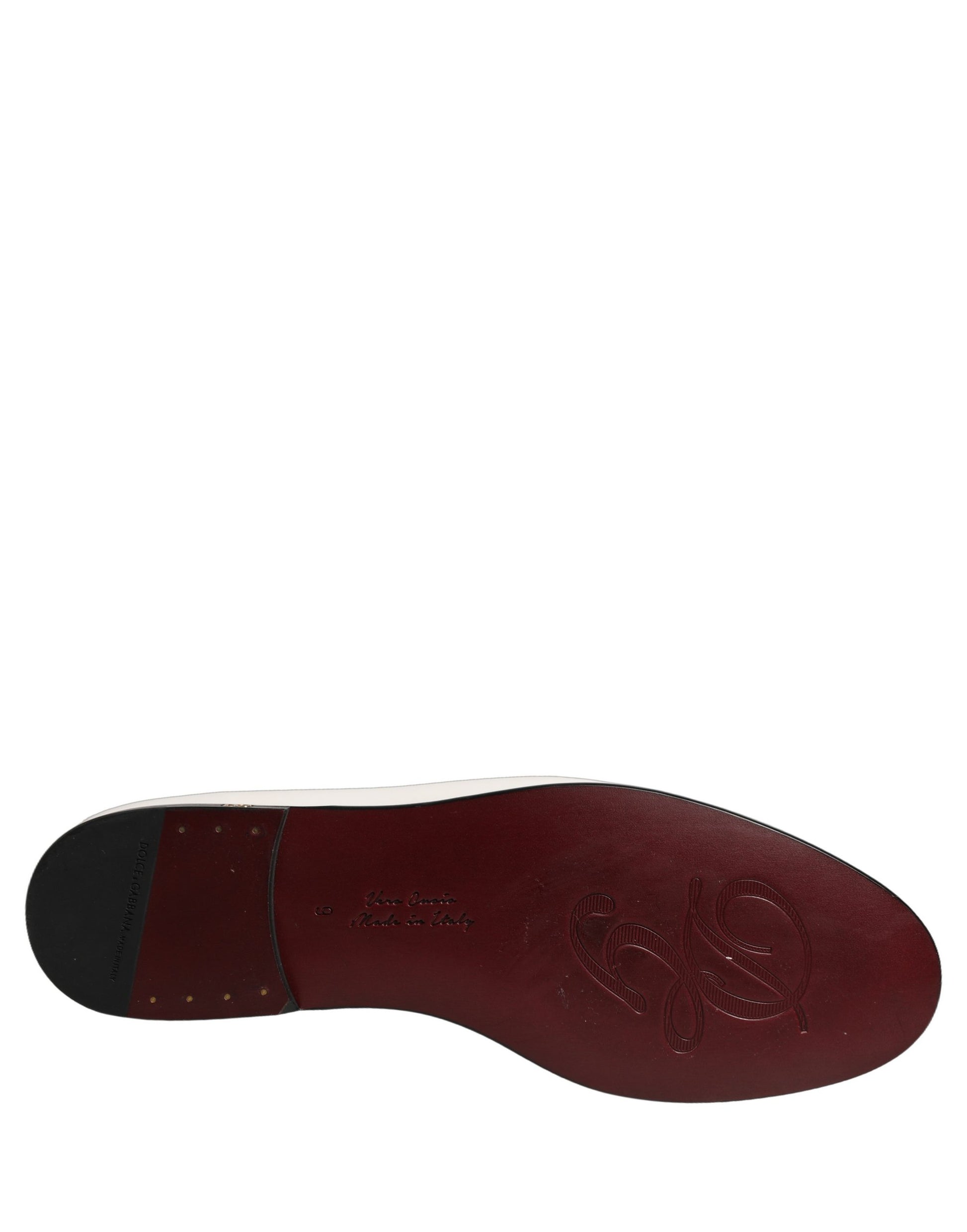 Dolce & Gabbana White Leather Logo Slip On Men Loafers Shoes Dolce & Gabbana