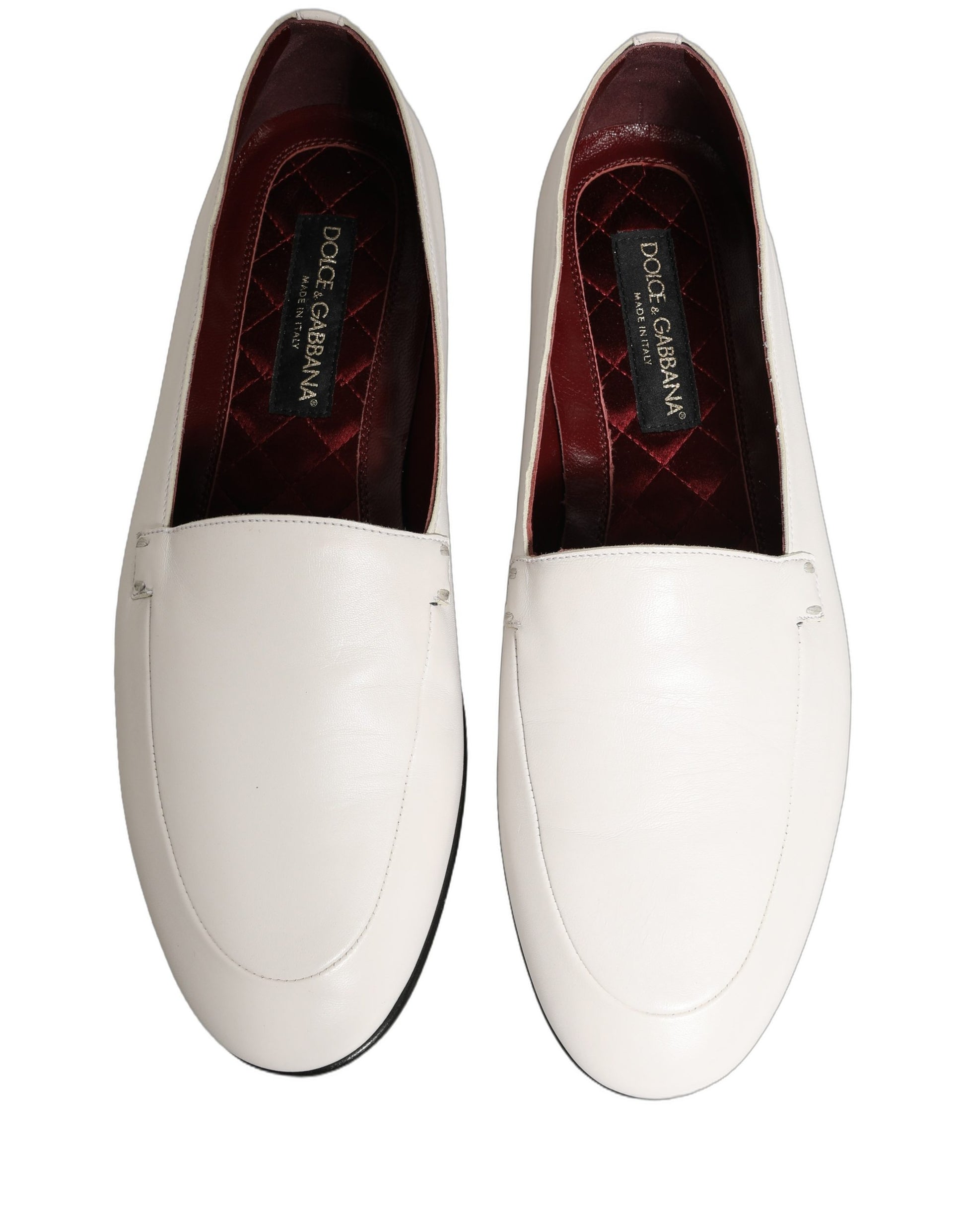 Dolce & Gabbana White Leather Logo Slip On Men Loafers Shoes Dolce & Gabbana