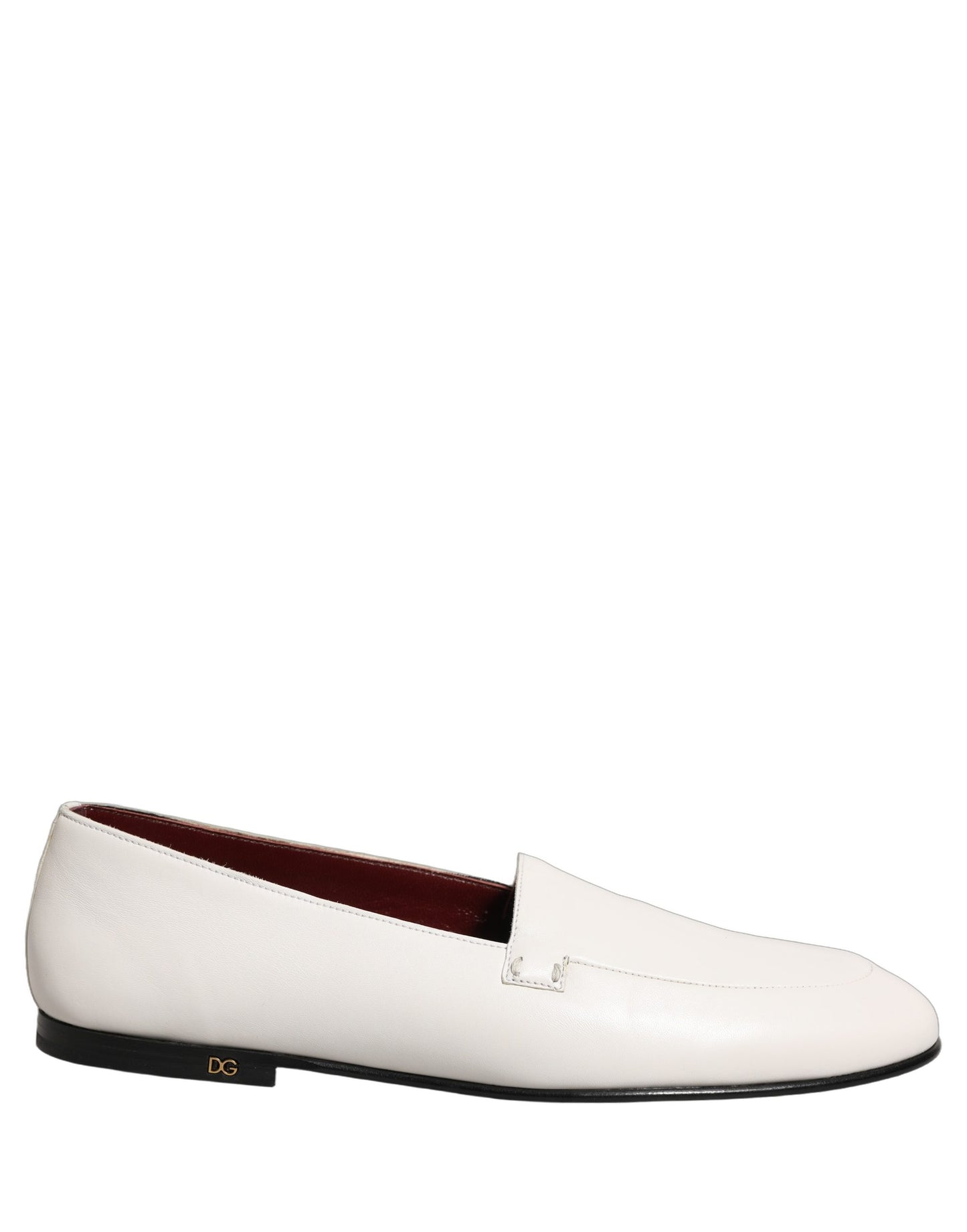 Dolce & Gabbana White Leather Logo Slip On Men Loafers Shoes Dolce & Gabbana