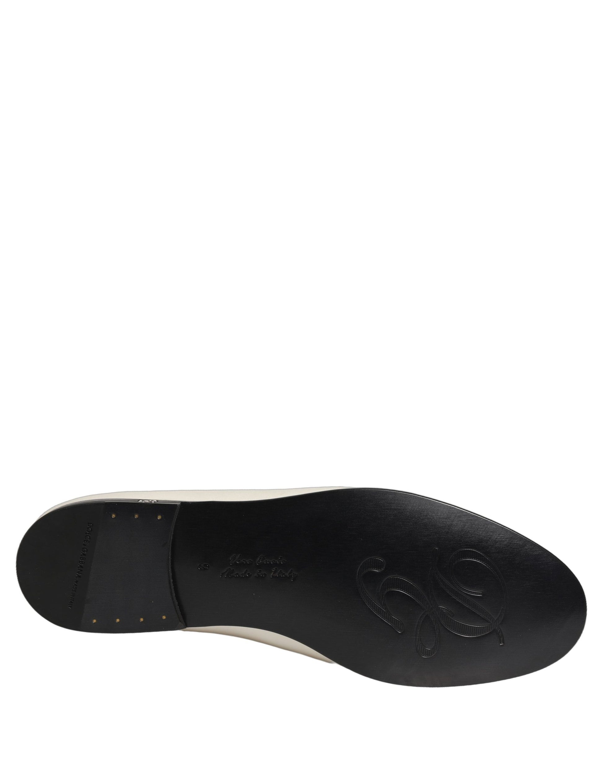 Dolce & Gabbana White Satin Logo Slip On Flats Loafers Shoes Dolce & Gabbana