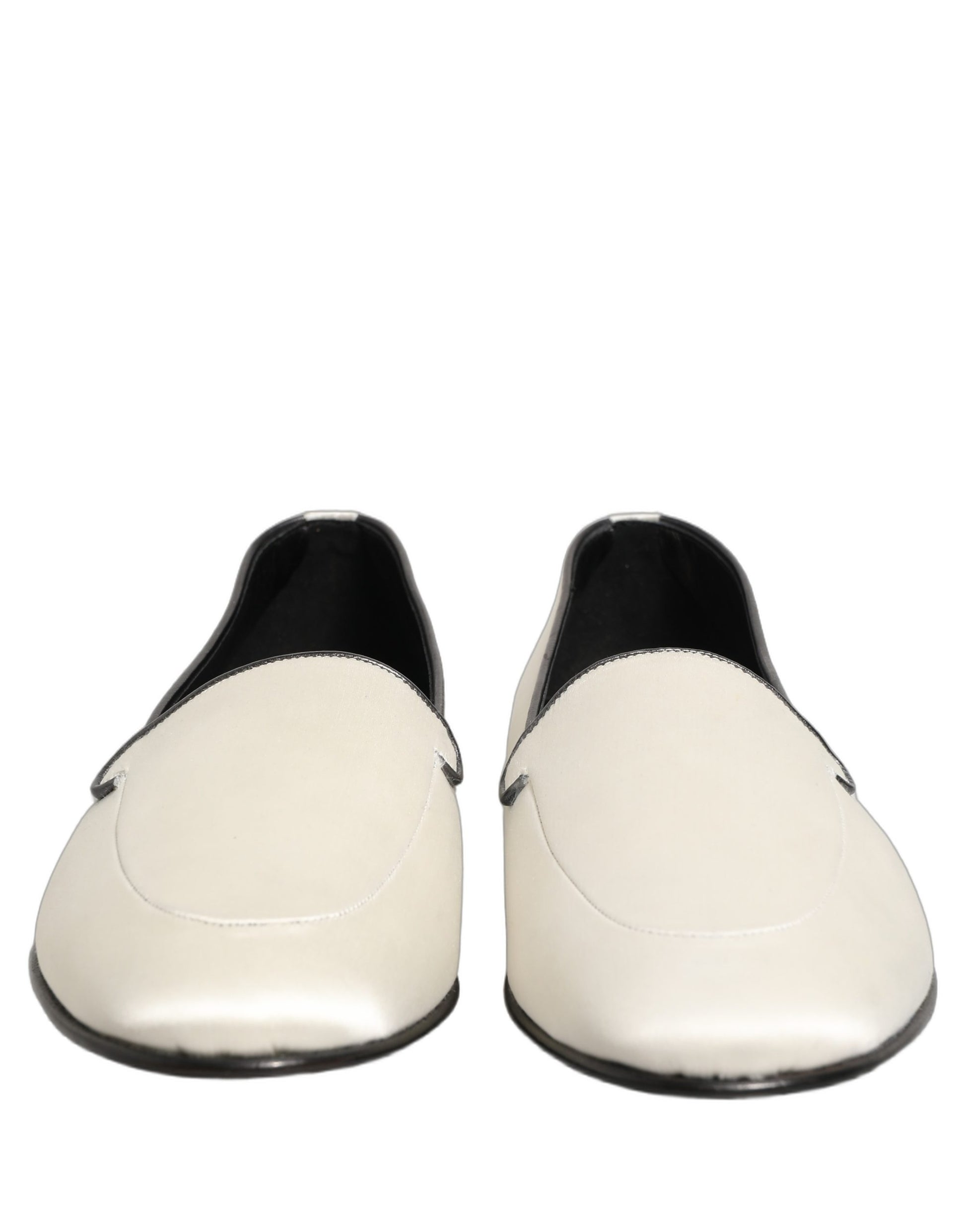Dolce & Gabbana White Satin Logo Slip On Flats Loafers Shoes Dolce & Gabbana