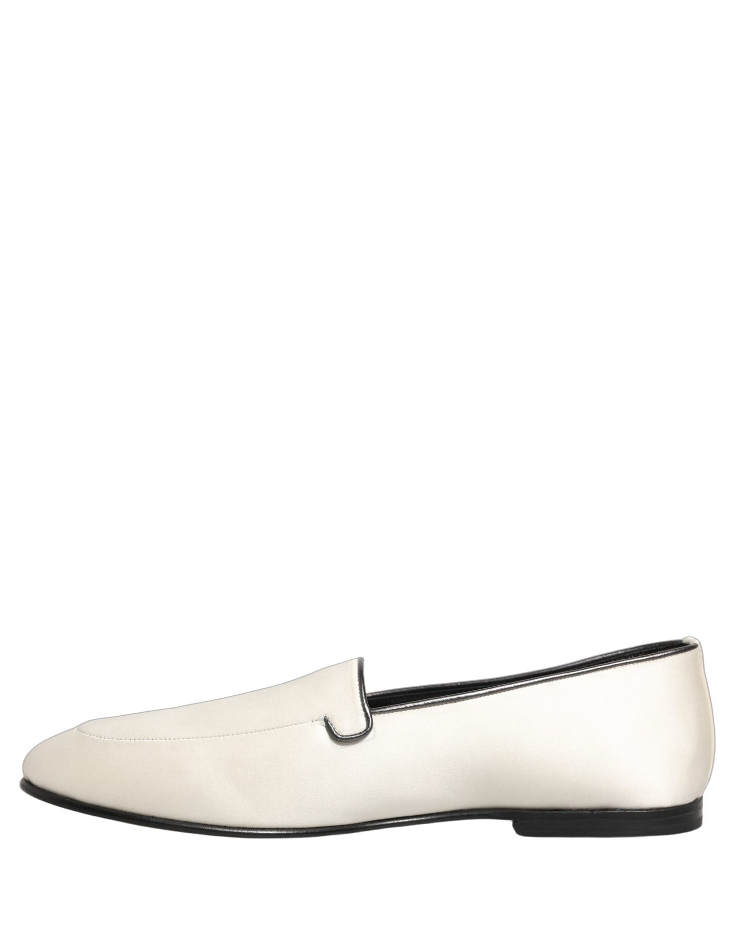 Dolce & Gabbana White Satin Logo Slip On Flats Loafers Shoes Dolce & Gabbana